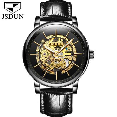 China Skeleton Movement Men Mechanical Wristwatches Diver Watches Water Resistant JSDUN Brand Men Luxury Automatic Tourbillon Leather Watch for sale