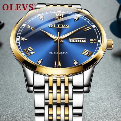 China Luxury Custom Automatic Blue Dial Stainless Steel Men Logo Waterproof Men Automatic Mechanical Movement OEM Auto Date OLEVS Watch for sale