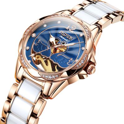 China 2020 OEM Custom Automatic Ceramic Band Skeleton Girl Water Resistant LOGO Fashion Luxury Classic Women's Mechanical Ladies Wrist Watch for sale