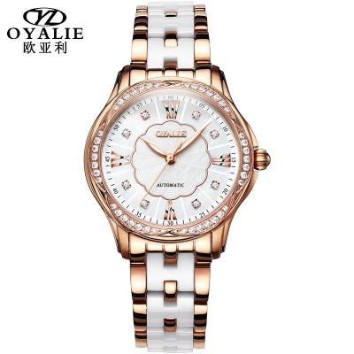 China OYALIE Water Resistant Watches Diamond Two Tones Luxury Automatic Ceramic Brand Women Men Waterproof Luminous Mechanical Watches for sale