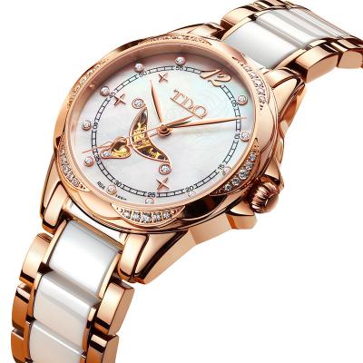 China Custom Mechanical Skeleton Fashion Elegant Manufacture Women's Watch Water Resistant Ladies Watches Sale Watches Automatic Ceramic Lady Watch for sale