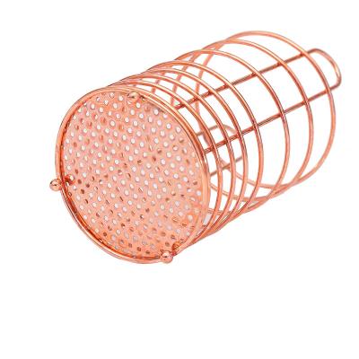 China Modern Metal Wire Cutlery Holder in Rose Gold Color Copper Plating Kitchen Tools Basket for sale