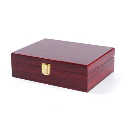 China Flip Cover Custom Square Luxury Wooden Storage Boxes Lacquer Belt Locks Jewelry Packaging Box Mahogany Gift for sale