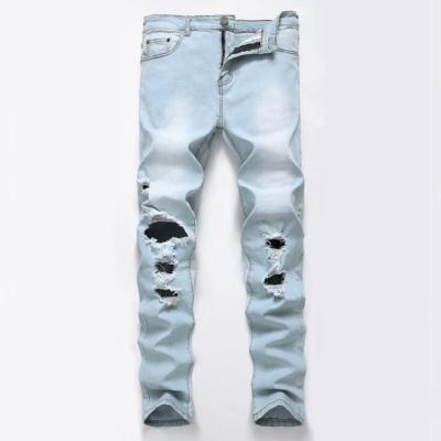 China Men's Breathable Fashion Casual Jeans Denim Wash Pants Distressed Slim Street Biker Hip Hop Cowboy Male Stretch Jeans for sale