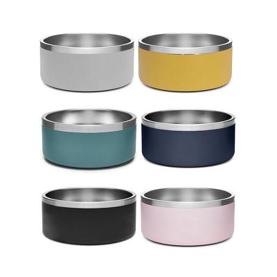 China Hot Selling Sustainable 32/42/64 Ounce Stainless Steel Double Bottom Dog Bowl Non Slip Insulated Luxury Metal Food And Water Raised Dog for sale