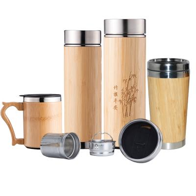 China 10oz 12oz 17oz Custom PORTABLE Water Bottle Stainless Steel Bamboo Insulation Mugs Travel Mugs Boosting Camping Water Tumblers With Lids for sale