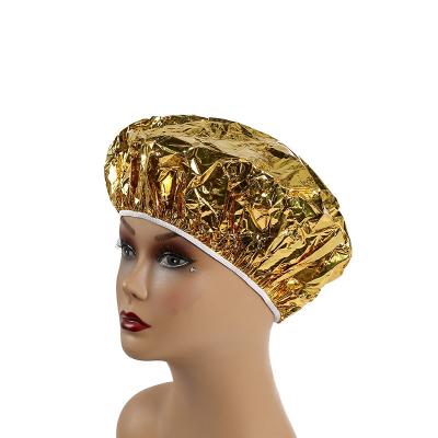 China Sustainable Professional One-off Shower Cap Heat Insulation Aluminum Foil Hat Elastic Portable Bathing Cap For Women Hair Salon Bathroom for sale