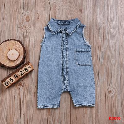 China Anti-wrinkle girls' denim overalls summer 2020 new lapel sleeveless baby clothes for sale