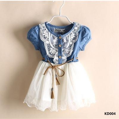 China Anti-wrinkle Princess Girls Baby Kids Lace Sash Denim Tulle Dresses Age 1-6Y for sale