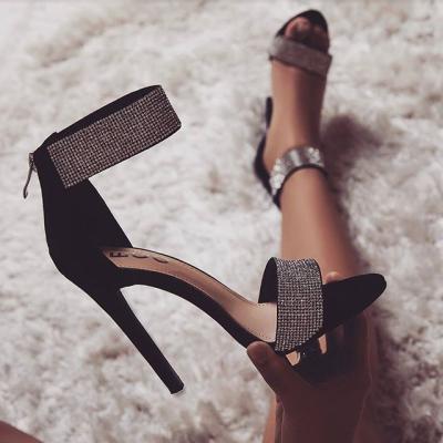 China Crystal Diamonds Strap Women Lightweight Stiletto High Heels Ankle Strap Pumps Lady Sandal Heels Shoes for sale