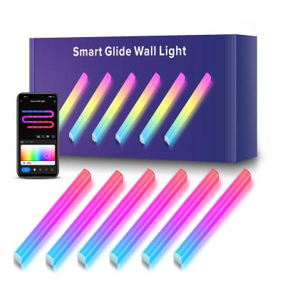 China Scientific Design PineLake Multicolor 6 Segmented Wall Light Alexa Google Rgb Smart Music Sync Home Decor Led Bars Sliding Dynamic Led Wall Light for sale