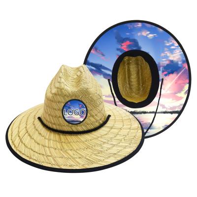 China JAKIJAYI Eco-friendly wholesale summer lifeguard straw hat with custom design emboridery patch logo wholesale cheap straw hat for sale