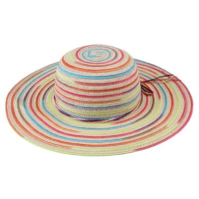 China Wholesale 2022 New Summer Rainbow Straw Beach Floppy Woman Straw Paper Hat JAKIJAYI Large Color Eco-friendly Outer Brim for sale