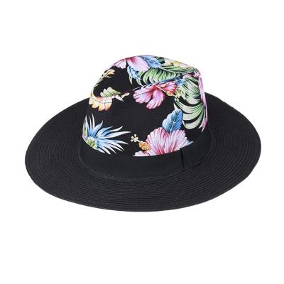 China JAKIJAYI Eco-Friendly Unique Design Women Custom Flower Straw Folding Panama Hat for sale