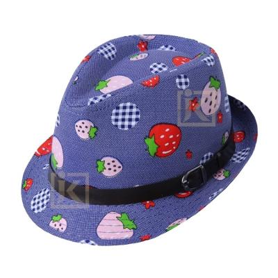 China Material is JAKIJAYI Comfortable and Soft Custom Strawberry Printing Kids Fedora Hat For Kids Girls and Boys for sale