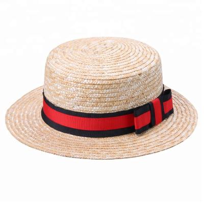 China JAKIJAYI Eco-Friendly Custom Natural Ultra Wide Brimmed Wheat Straw Flap Top Boater Hat for sale