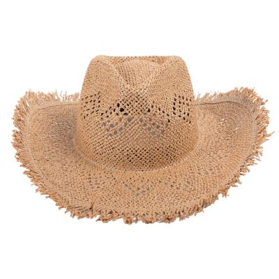 China JAKIJAYI New Design Shapeable Edge Eco-friendly Straw Cowboy Hat For Women Cowboy Summer Hats for sale