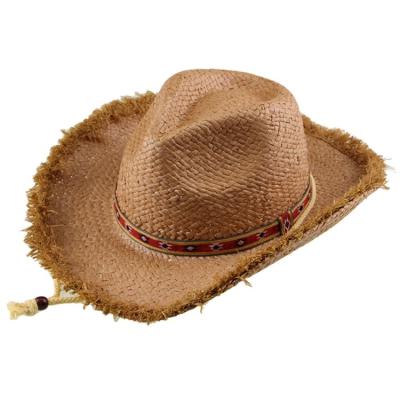 China JAKIJAYI Eco-friendly Wholesale Paper Straw Cowboy Hat Brown Color With Ribbon for sale