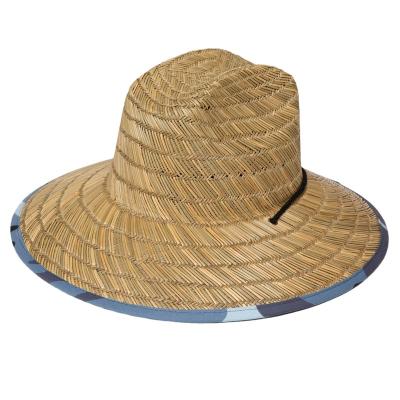 China JAKIJAYI Fashion Accessories Eco-Friendly Wholesale Blue Camouflage Pattern Printing Lifeguard Straw Hat Natural Straw Cowboy Hat for sale