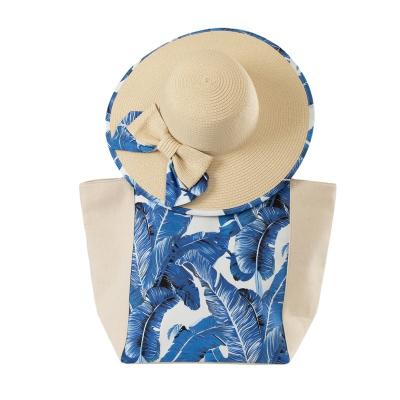 China JAKIJAYI Brand Ladies Straw Hat With Canvas Beach Soft Bag Set Women Summer Eco-friendly Wholesale Foil Paper Banana Hot Sale for sale