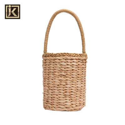 China JAKIJAYI Fashion French Straw Bags Boho Handle Bucket Picnic Wicker Bamboo Straw Bag for sale