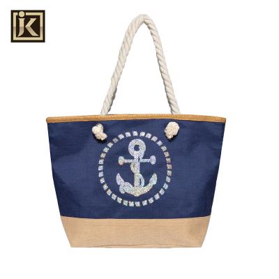 China JAKIJAYI Portable Summer Puerto tropical Rico Sea Life Anchor Custom Logo Straw Beach Colorful Tote Bag for Vacation for sale