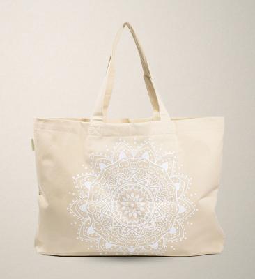 China JAKIJAYI Mandala Print Fashion Zipper Handbag Cotton Canvas Eco-friendly Beach Tote Bag With Inner Pocket White Plain Large for sale