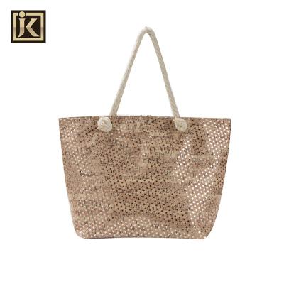 China JAKIJAYI Portable Summer Travel Shopping Stripe Rope Handle Bag Customized Logo Organic Canvas Beach Tote for sale