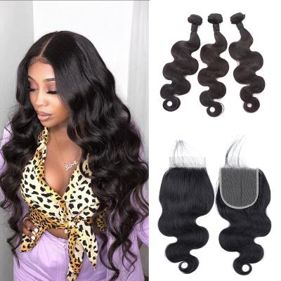 China Custom Body Wave Fulwin Hair Weaves Closures And Bundles , Custom Body Wave Bundles With Closure 5*5 Lace for sale