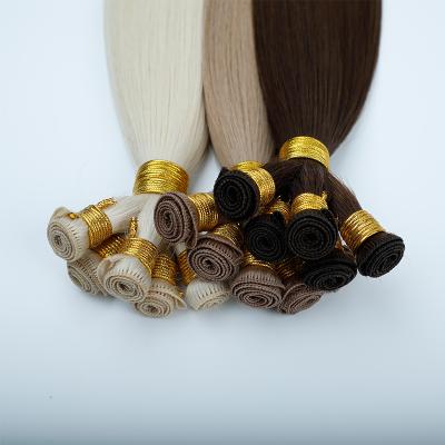 China Hand Drawn Russian Remy Weave Hair Custom Double Wave Silky Straight Best Quality Tied Hair Weft Extension for sale