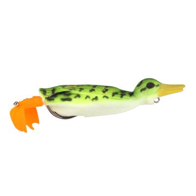 China 3D Nature Eyes Soft Lure Fishing 100mm Simulation 18.5g Duck Topwater Bait Duck Lure Double Spinner for sale