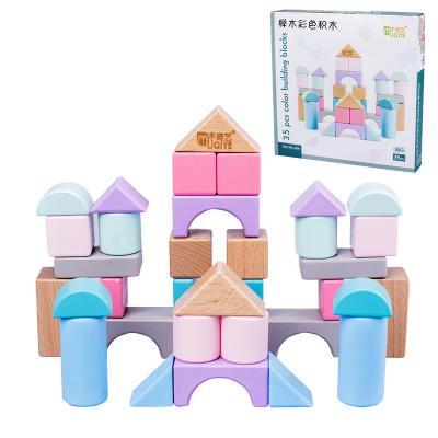 China Cooking Game Toys COMMIKI Beech 75 Wooden Colorful High-Grade Logs Building Blocks For Children Educational Toys for sale