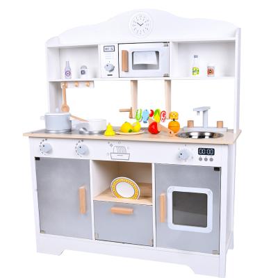 China Cooking Game Toys New COMMIKI Wholesale Pretend Big White Kids Play Wooden Baby Kitchen Set Toy For Kids 3+ for sale