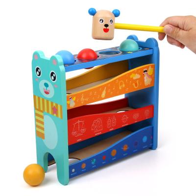 China Eco-friendly Water-base varnishing COMMIKI Montessori toys for toddlers wooden hammer toy knocking game hammering grinding toys for sale