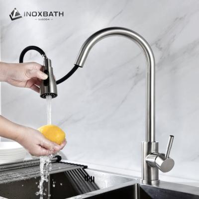 China Black Metered Single Tap SUS304 Stainless Steel Stand Kitchen Faucet Mixer Sink Faucet With Pull Down Sprayer for sale