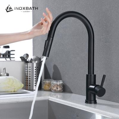 China Matt Black Mixer Water Single Taps 304 Stainless Steel Handle 360 ​​Degree Rotatable Swivel Pull Down Sensor Kitchen Faucet for sale