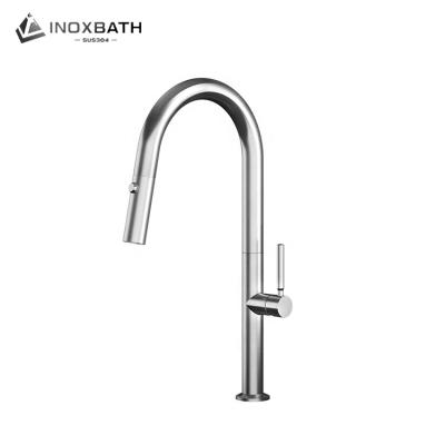 中国 Contemporary Nickel Finish Ceramic Cartridge Pull Down Water Faucet Hose Pipe 304 Stainless Steel Kitchen Sink Faucet 販売のため