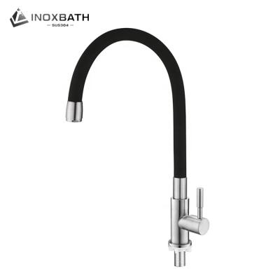 China Modern Silicone Tube Kitchen Faucet Water Tap Pull Down Stainless Steel Deck Mounted Cold Water Faucet for sale