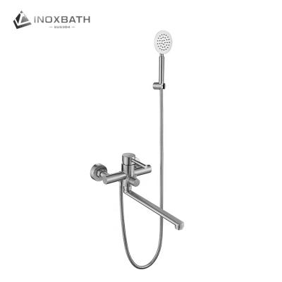 China Without Slide Bar Round Shape SS Single Bathroom Mixer Tap Set Handheld Faucet With Shower for sale