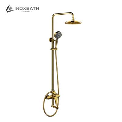 China With Slide Bar 3 Ways Shower Set Water Discharge Gold Color Bath And Shower Faucet Cartridge Cabin for sale