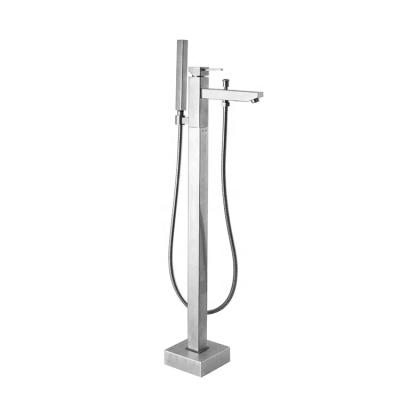 China Without Slide Bar Single Lever Square Floor Faucet 304 Stainless Steel Free Standing Bathtub Faucet for sale