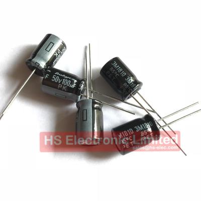 China 50V 100uF 20% 8*11.5mm General Purpose Aluminum Electrolytic Capacitor 50PK100MEFC8*11.5 200/Bag for sale