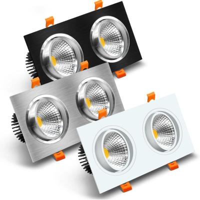 China Modern Square Rectangle Recessed Double Head Two Adjustable White Silver Twin Grill Cob Led Downlight for sale