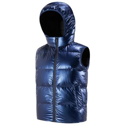 China Men's Breathable Breathable Down Vest Invest Stocking Hooded Detachable Vest Shiny Solid Color Position Collar for sale