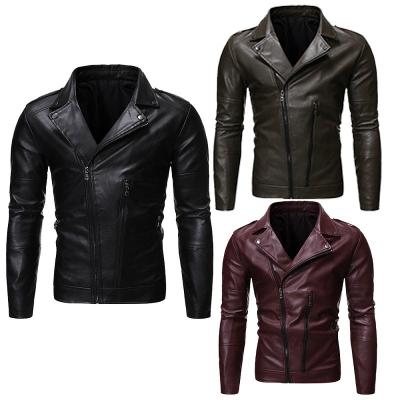 China QUICK DRY QUICK DRY Mens Biker Leather Jacket With Turn-Down Collar Pu Motorcycle Leather Jacket for sale