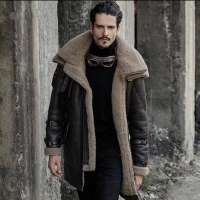 China PU Vintage Insulation QUICK DRY Cold Collar Men's Vintage Insulation Mid Length PU Thickened Leather Collar Double Coat for sale