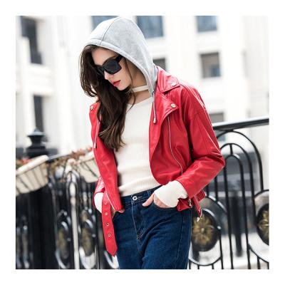 China Wholesale Cheap QUICK DRY QUICK DRY black and red hooded motorcycle pu leather jacket jacket for women for sale