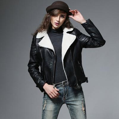 China Lady Fashion Winter Faux Fur Lined Breathable Leather Jacket Garment Manufacturer Women Black Jacket for sale