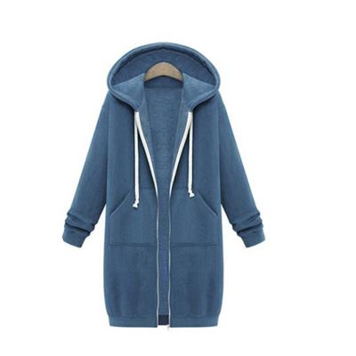 China Viable Women Outwear Mid Length Chunky Zipper Fashion Hooded Fleece Plus Size S-5XL Wool Coat for sale