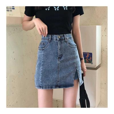 China New summer anti-static Korean anti-static women skirt skirt high package jeans waist female longitudinal section slit skirt for ladies for sale